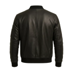 Men’s Black Leather Bomber Jacket with Utility Sleeve Pocket