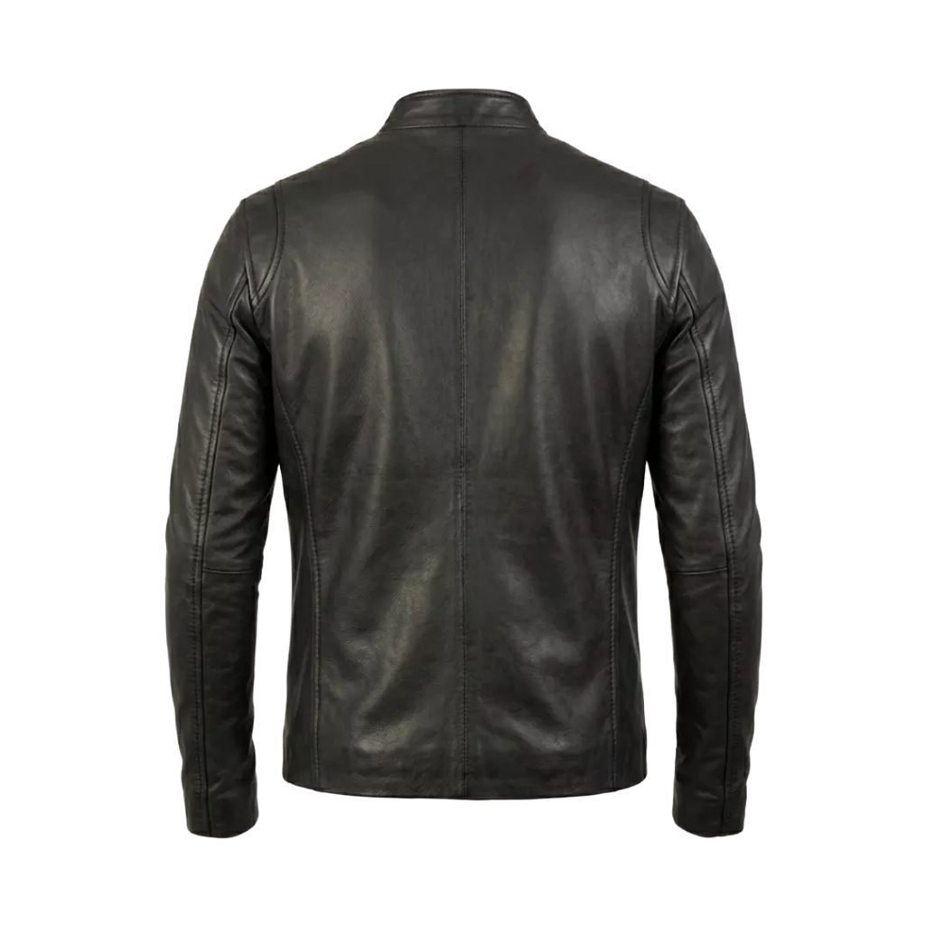 Men’s Black Leather Cafe Racer Jacket | Minimalist Biker Style