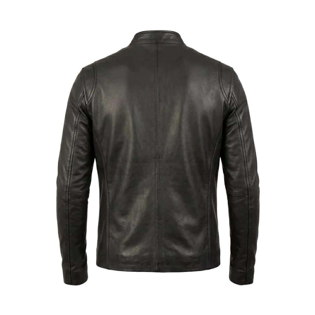 Men’s Black Leather Cafe Racer Jacket | Minimalist Biker Style