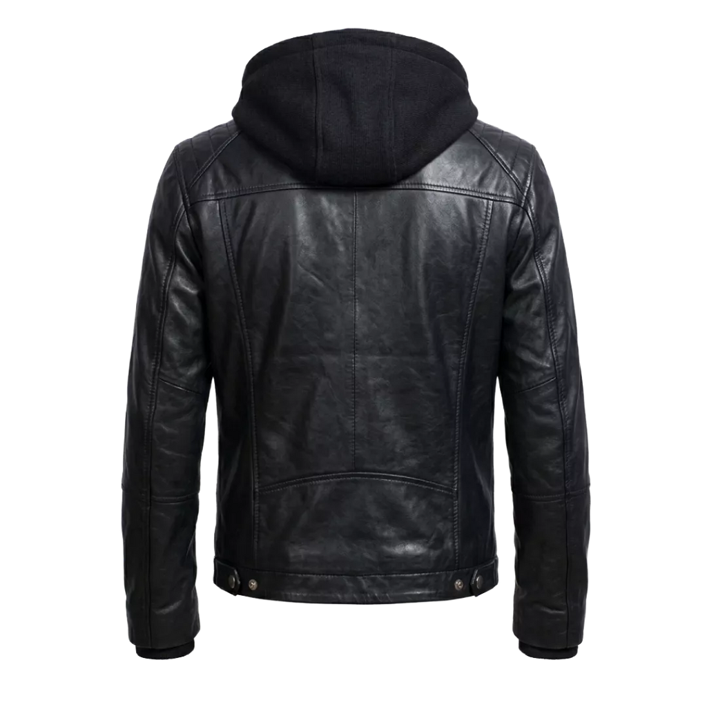 Men’s Black Leather Hooded Biker Jacket | Moto Style