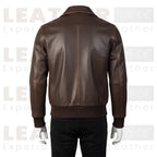 Men’s Brown Leather Utility Bomber Jacket with Flap Pockets