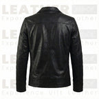 Men’s Black Cafe Racer Leather Jacket with Front Zip Closure