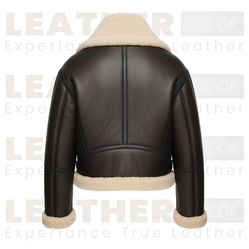 Women’s Shearling Collar Leather Jacket | Chocolate Brown Winter Coat