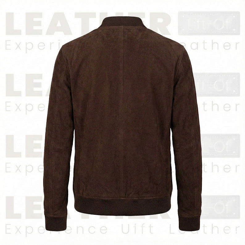 Men’s Premium Chocolate Suede Leather Bomber Jacket – Urban Minimalist Style