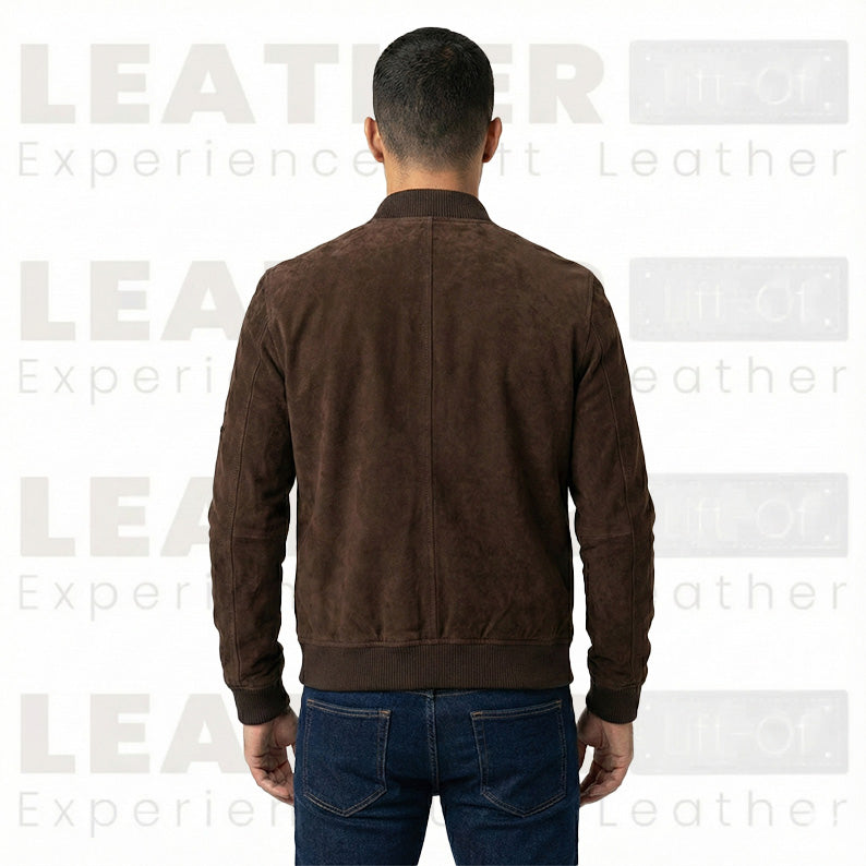 Men’s Premium Chocolate Suede Leather Bomber Jacket – Urban Minimalist Style