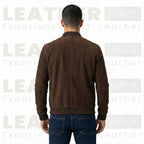 Men’s Premium Chocolate Suede Leather Bomber Jacket – Urban Minimalist Style
