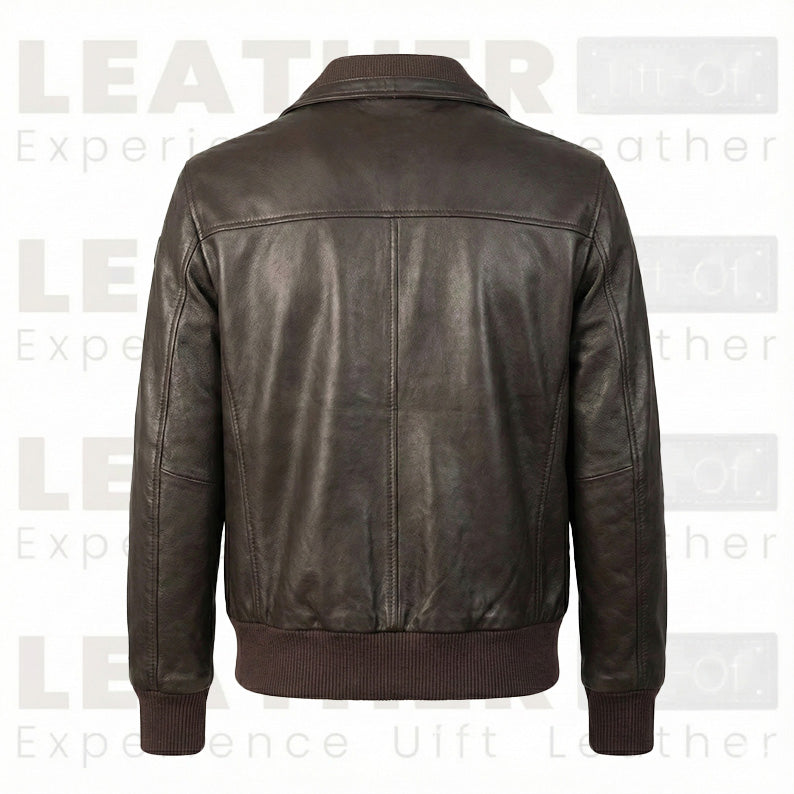 Men’s Classic Dark Brown Leather Bomber Jacket – Handcrafted Premium Leather