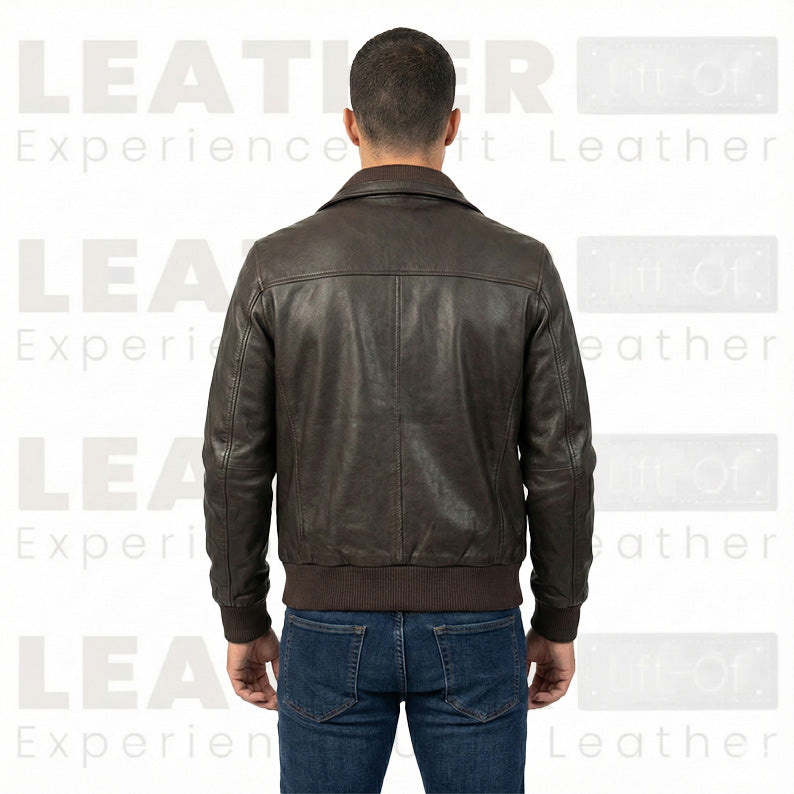 Men’s Classic Dark Brown Leather Bomber Jacket – Handcrafted Premium Leather