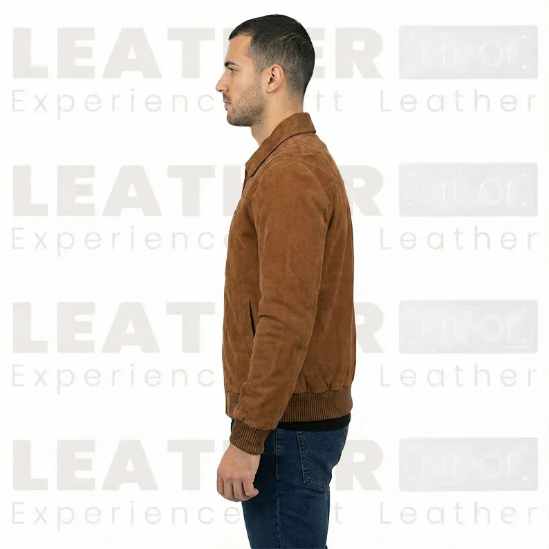 Men’s Chocolate Suede Bomber Jacket - Premium Goatskin Suede