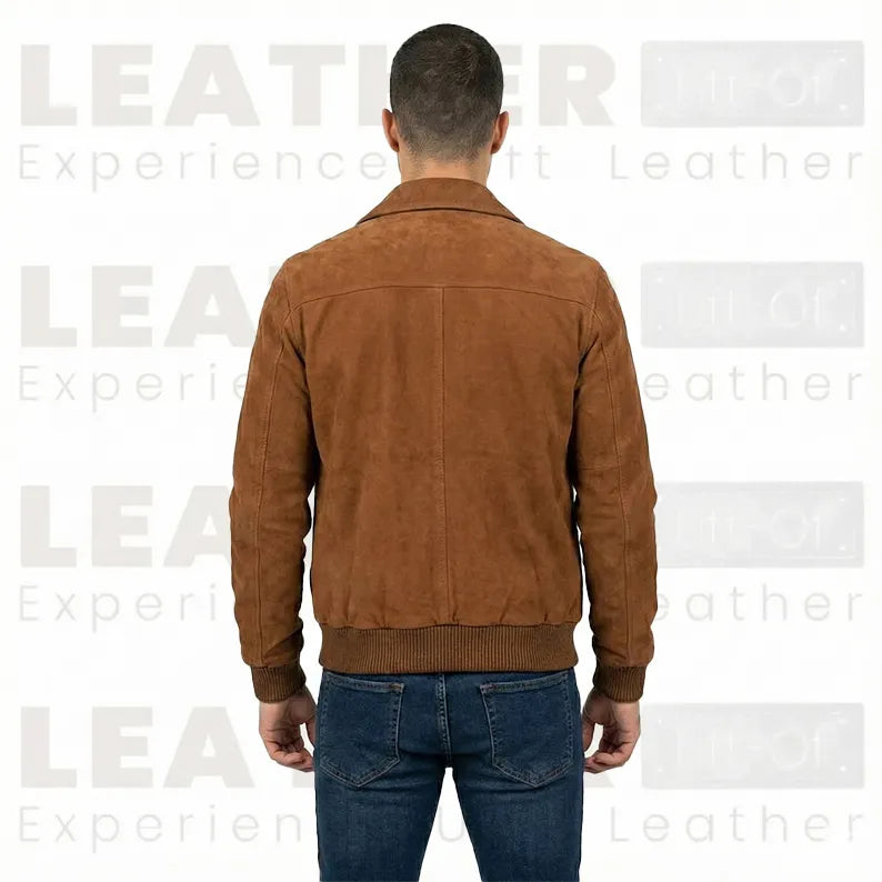 Men’s Chocolate Suede Bomber Jacket - Premium Goatskin Suede