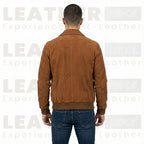 Men’s Chocolate Suede Bomber Jacket - Premium Goatskin Suede