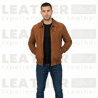 Men’s Chocolate Suede Bomber Jacket - Premium Goatskin Suede