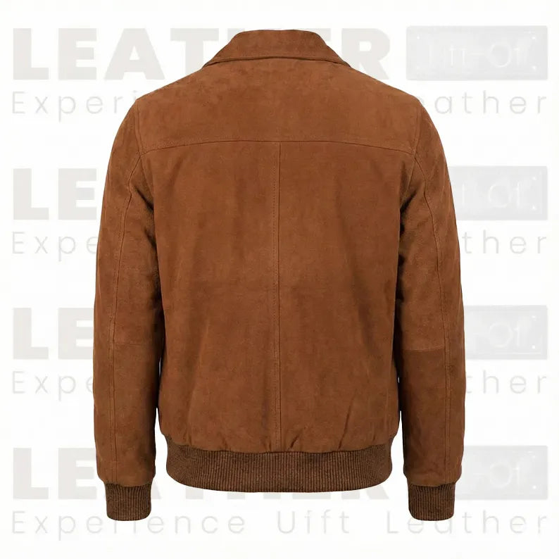 Men’s Chocolate Suede Bomber Jacket - Premium Goatskin Suede