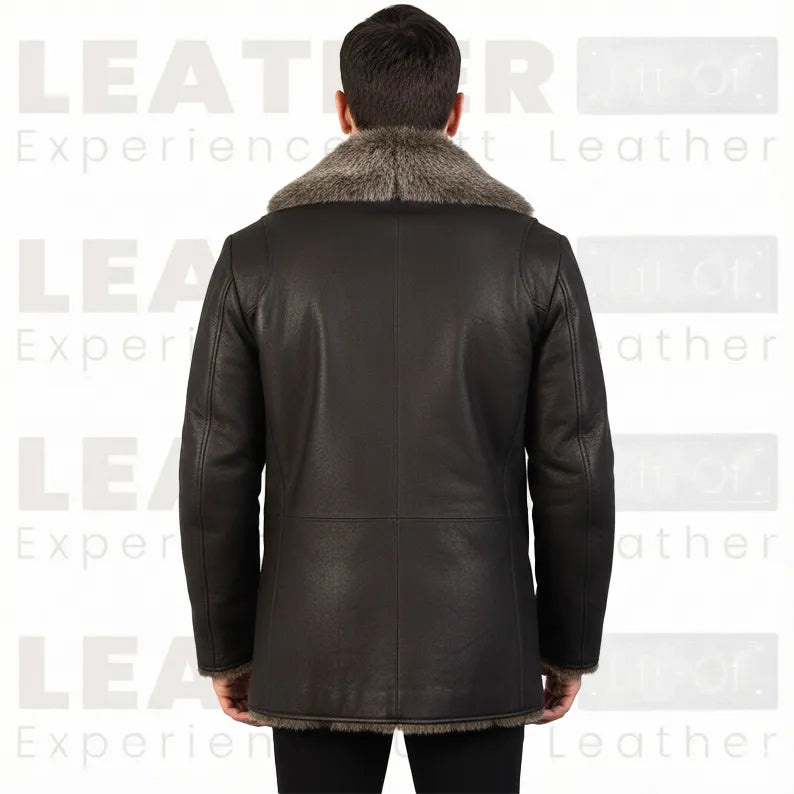 The "Aspen" Shearling Car Coat | Handcrafted Leather in Dark Walnut