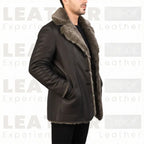 The "Aspen" Shearling Car Coat | Handcrafted Leather in Dark Walnut