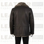 The "Aspen" Shearling Car Coat | Handcrafted Leather in Dark Walnut