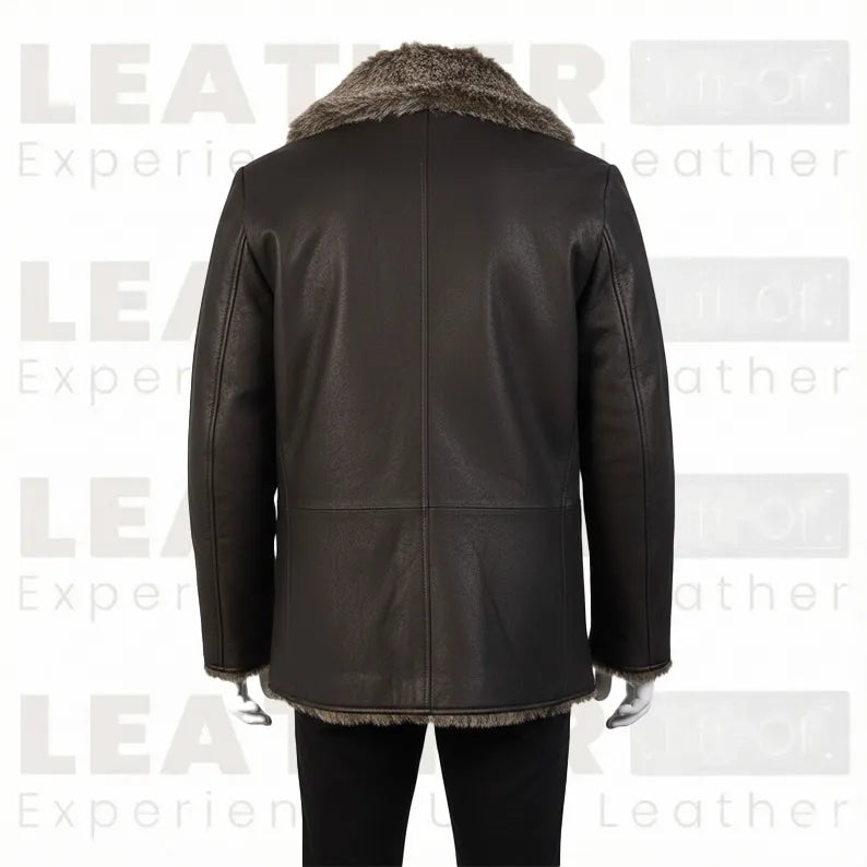 The "Aspen" Shearling Car Coat | Handcrafted Leather in Dark Walnut
