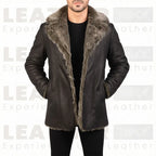 The "Aspen" Shearling Car Coat | Handcrafted Leather in Dark Walnut