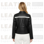 Women’s Black & White Color | Block Faux Leather Moto Jacket