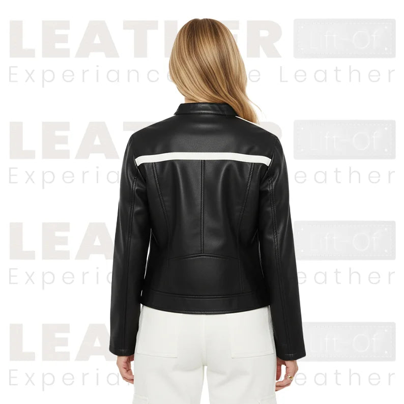 Women’s Black & White Color | Block Faux Leather Moto Jacket