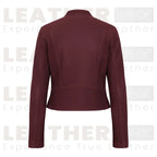 Women’s Burgundy Cropped Leather Jacket | Classic Zip Moto Style