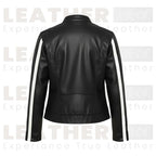 Women’s Black & White Color | Block Faux Leather Moto Jacket