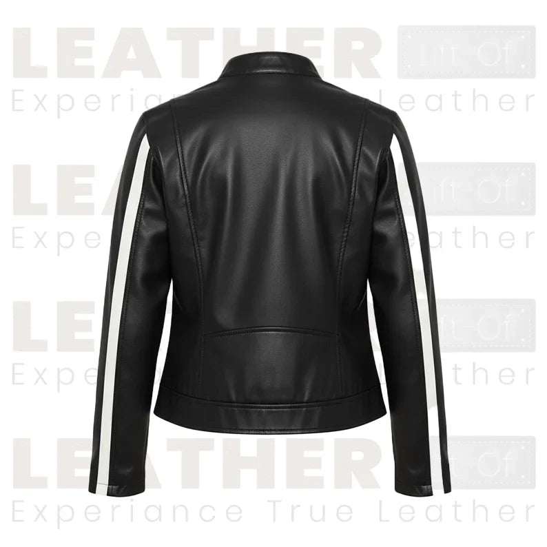 Women’s Black & White Color | Block Faux Leather Moto Jacket
