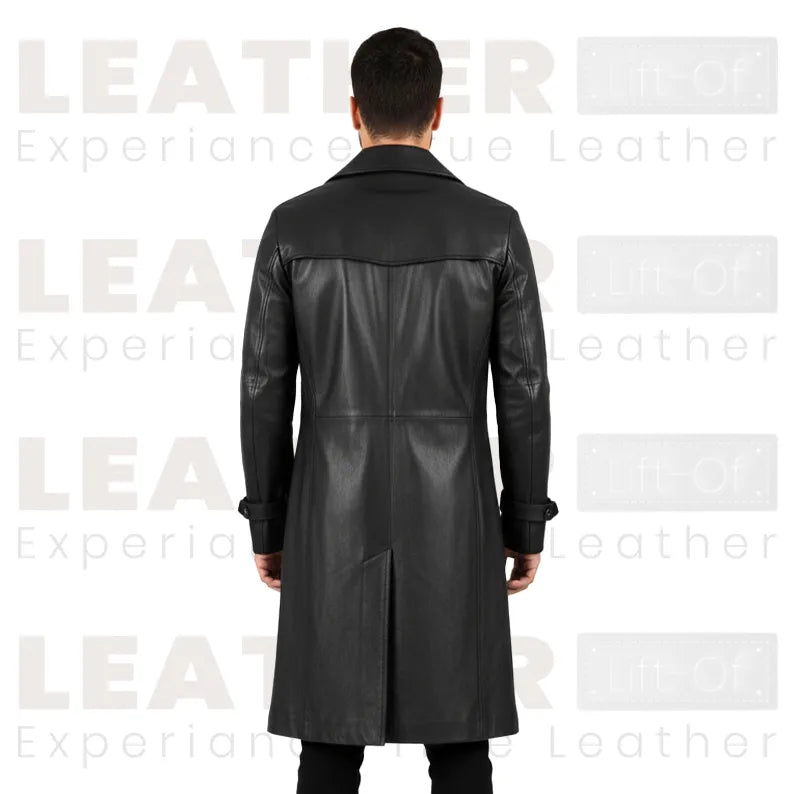 Men’s Black Hooded Leather Trench Coat – Long Gothic Style Leather Coat