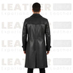 Men’s Black Hooded Leather Trench Coat – Long Gothic Style Leather Coat