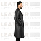 Men’s Black Hooded Leather Trench Coat – Long Gothic Style Leather Coat