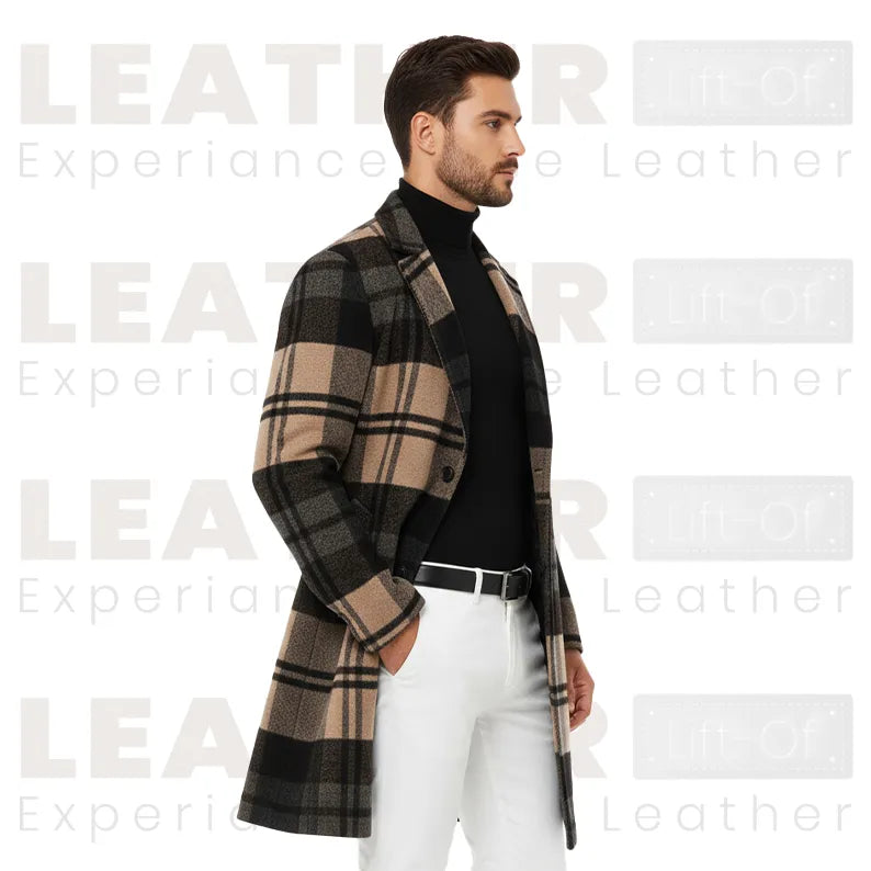 Women’s Beige Black Plaid Long Coat | Classic Check Overcoat