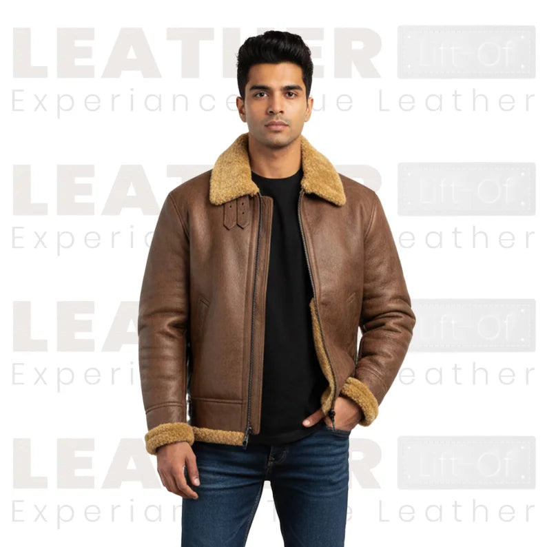 Men's Shearling Aviator Jacket | Winter Warm Faux Fur Lined Bomber Coat