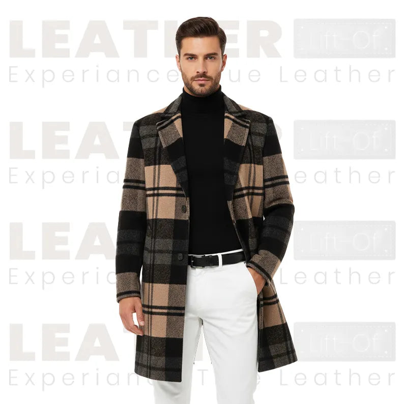 Women’s Beige Black Plaid Long Coat | Classic Check Overcoat