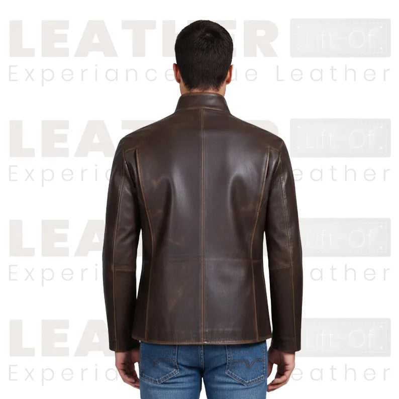 Drakeshire Vintage Brown Stand-Collar Leather Jacket