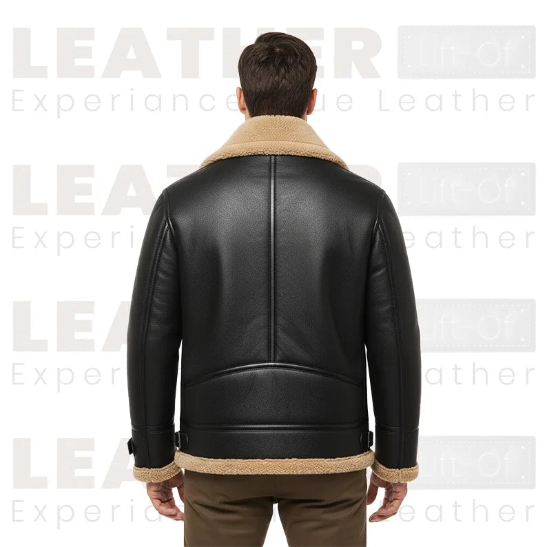 Men's Black Shearling Collar Leather Jacket | Winter B3 Bomber