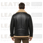 Men's Black Shearling Collar Leather Jacket | Winter B3 Bomber