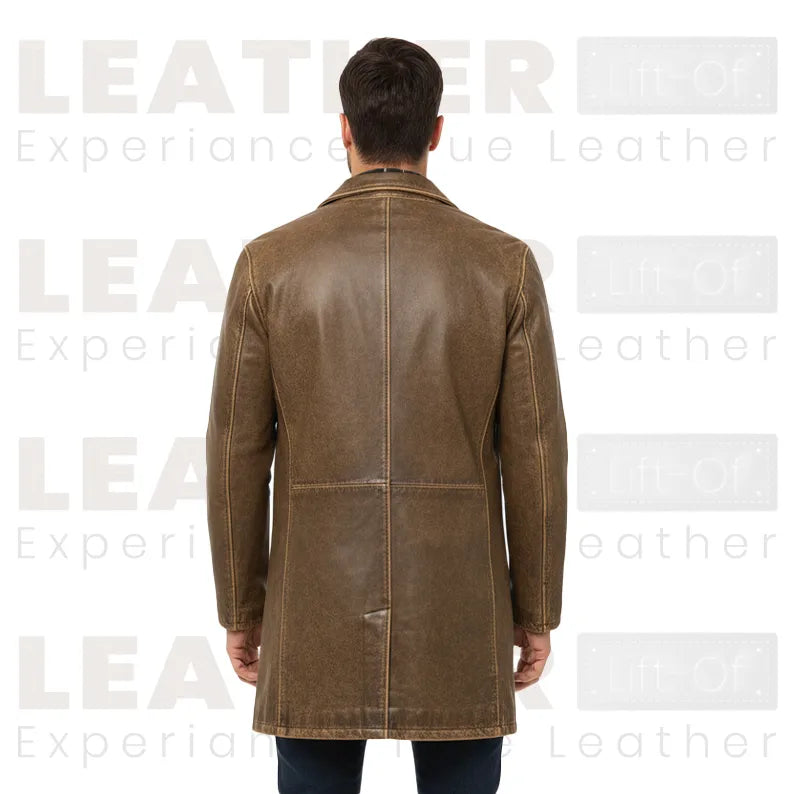 LP-FACON Men’s Vintage Mid-Length Genuine Leather Trench Coat – 34" Classic Car Coat