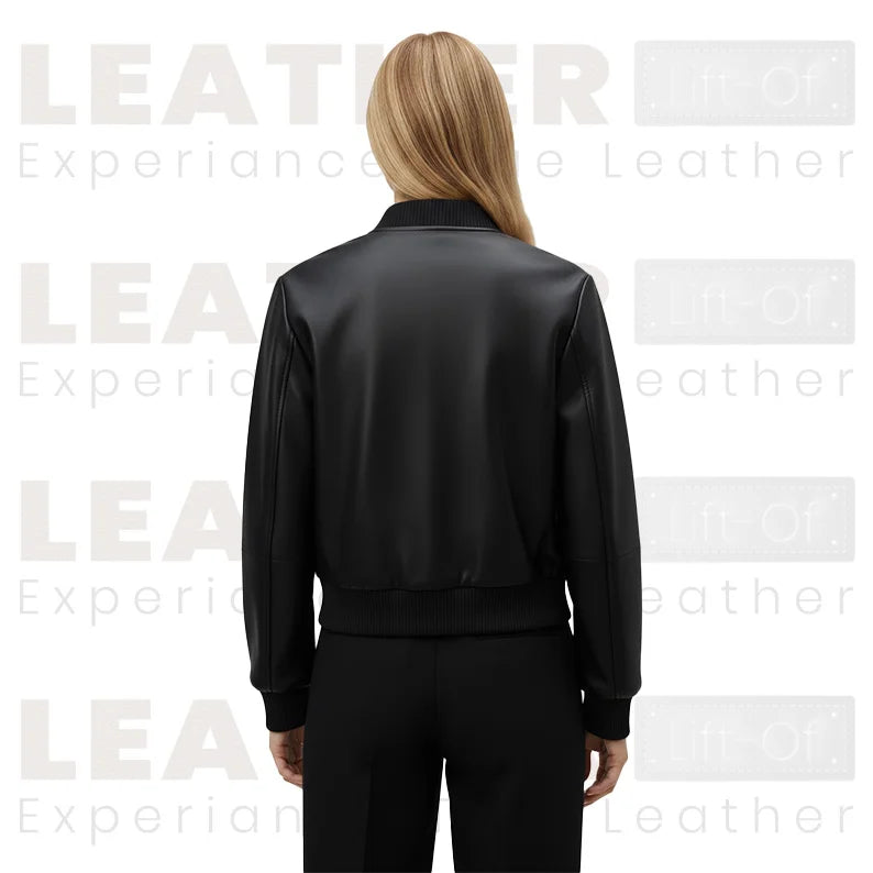 Women’s Minimal Faux Leather Bomber Jacket | Classic Black Everyday Style