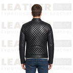 Men's Quilted PU Leather Jacket – Slim Fit Biker Style Zip Up Outerwear