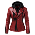 Women’s Red Hooded Leather Biker Jacket | Quilted Moto Jacket
