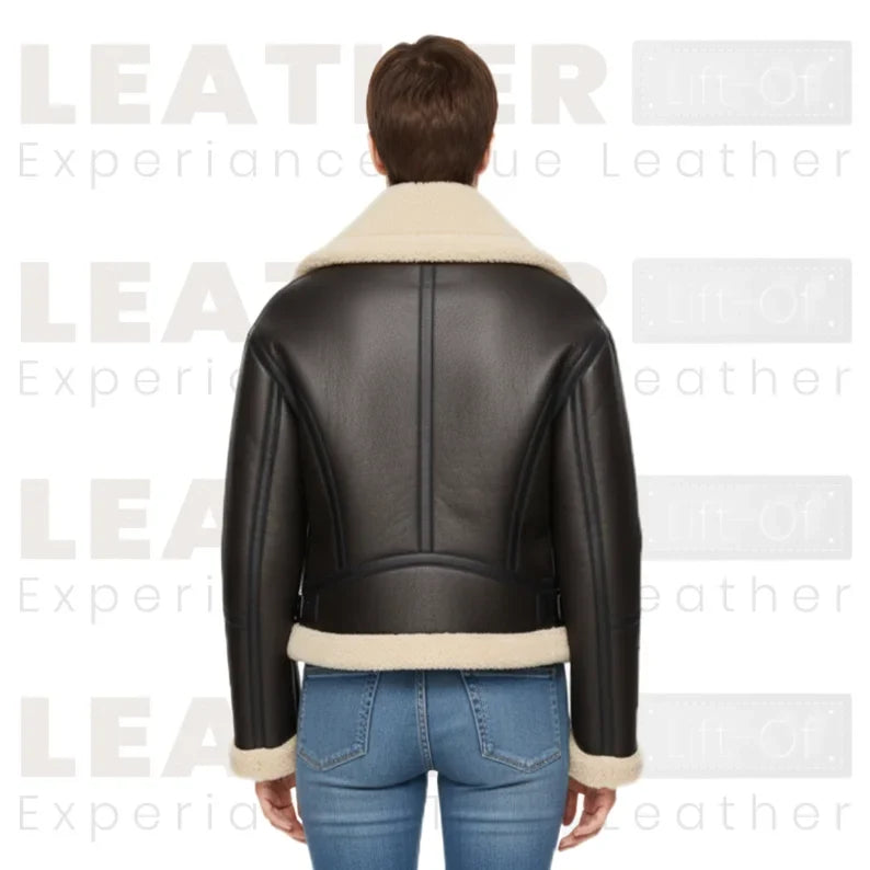 Women’s Shearling Collar Leather Jacket | Chocolate Brown Winter Coat