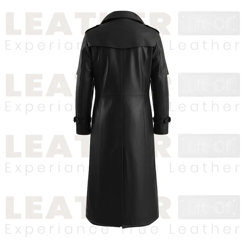 Men’s Black Hooded Leather Trench Coat – Long Gothic Style Leather Coat