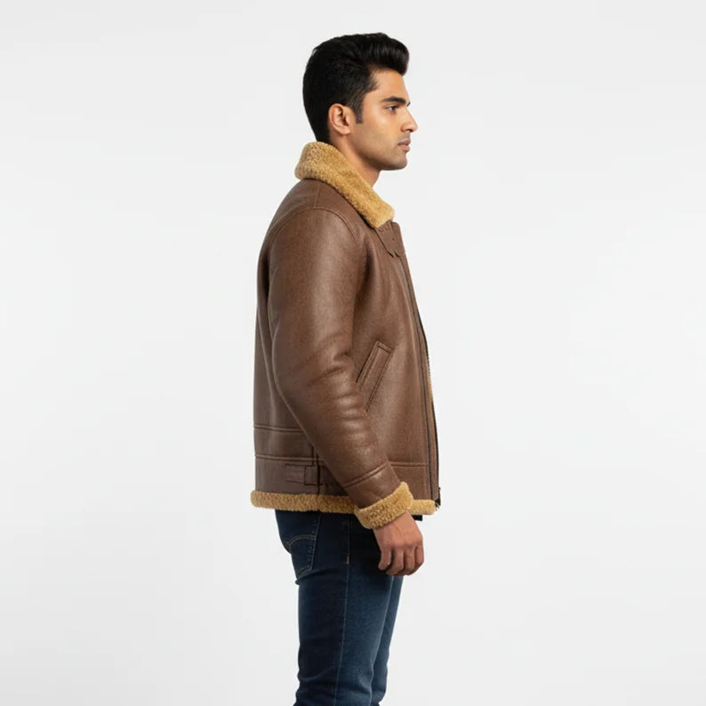 Men's Shearling Aviator Jacket | Winter Warm Faux Fur Lined Bomber Coat