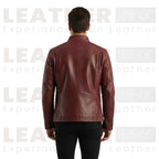 Men’s Burgundy Leather Cafe Racer Jacket | Vintage Biker Style