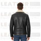 Men’s Black Sherpa-Lined Faux Leather Aviator Bomber Jacket