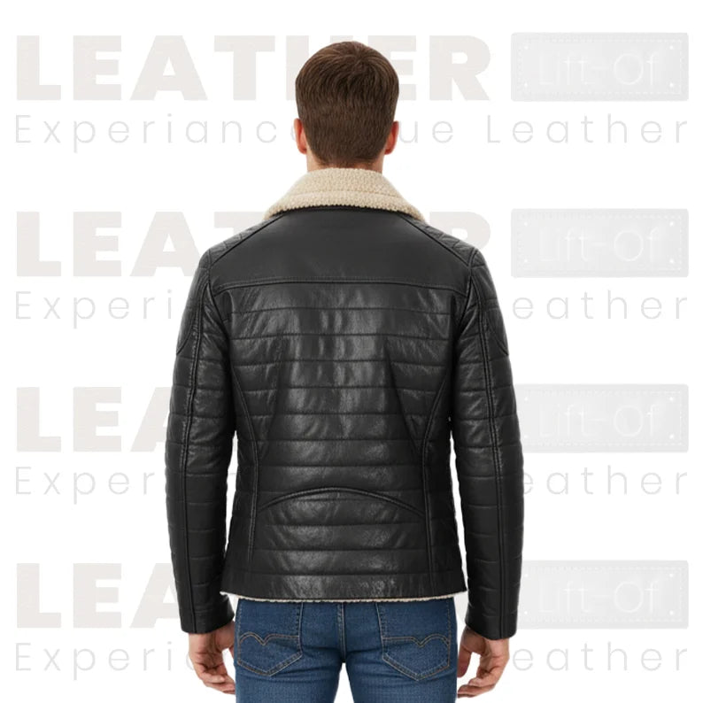 Men’s Black Sherpa-Lined Faux Leather Aviator Bomber Jacket