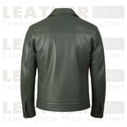 Men’s Olive Green Leather Trucker Jacket | Classic Button Front Leather Shirt Jacket