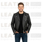 Black Premium Moto Biker Leather Jacket with Side Lace Detailing