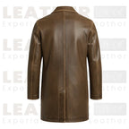 LP-FACON Men’s Vintage Mid-Length Genuine Leather Trench Coat – 34" Classic Car Coat