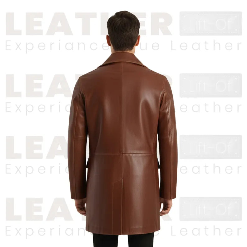 Men’s Brown Leather Trench Coat | Double Breasted Classic Long Leather Overcoat